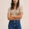 Mango Damen VISPI - T-Shirt Basic - Marron Moyen -Mango Populaire Boutique 228d2cbc3cbb45e4a4c416c5cadbbfa7