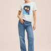 Mango T-Shirt Print - Gebroken Wit | Damen