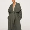Mango Damen Klassischer Mantel - Kaki -Mango Populaire Boutique 78fa383de82e400d83929d99549e1435