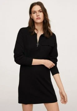 Mango ZIPPER NECK - Jerseykleid - Black | Damen